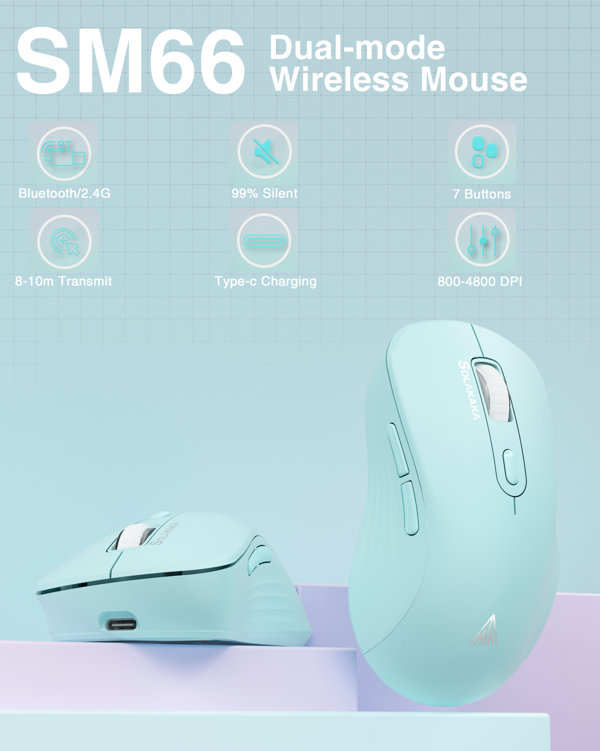 SM66 Dual Mode Wireless Gaming Mouse, Rechargeable RGB Ergonomic Mice with Adjustable DPI ,green