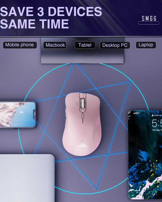 SM66 Dual Mode Wireless Gaming Mouse, Rechargeable RGB Ergonomic Mice with Adjustable DPI ,pink
