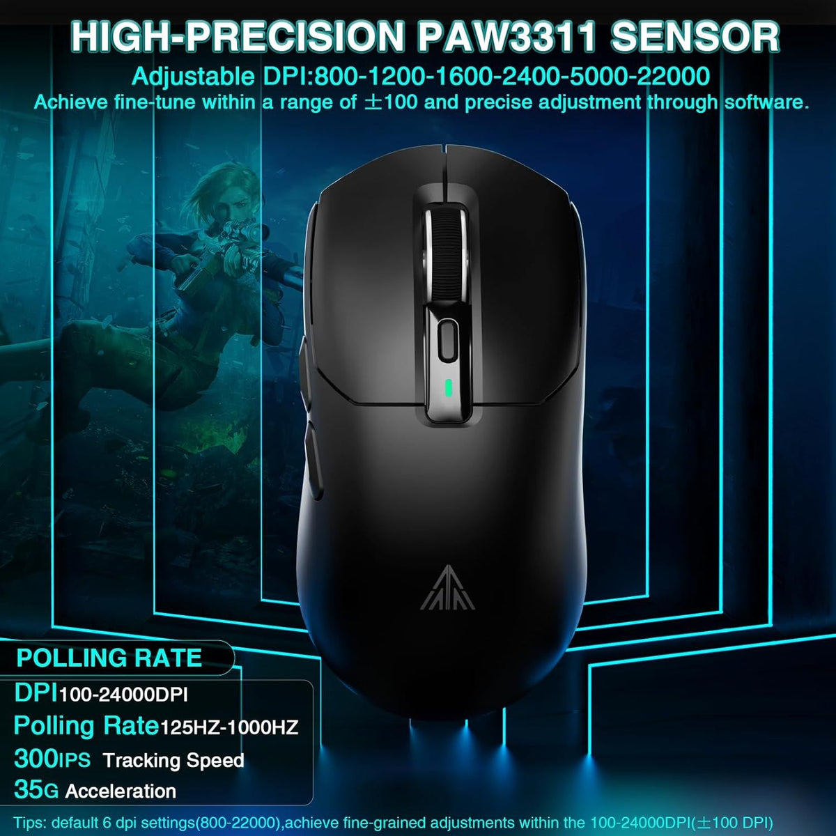 SOLAKAKA SM820 Wireless Gaming Mouse with RGB Charging Dock,24000 DPI Tri-Modes Wireless Mouse,black