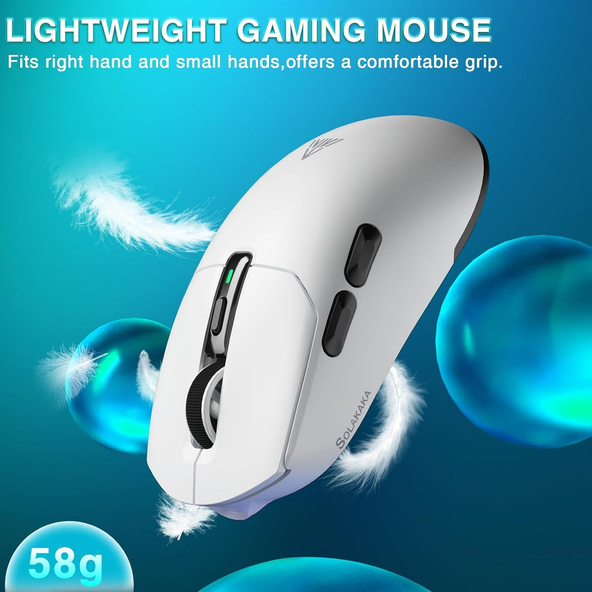 SOLAKAKA SM820 Wireless Gaming Mouse with RGB Charging Dock,24000 DPI Tri-Modes Wireless Mouse,white