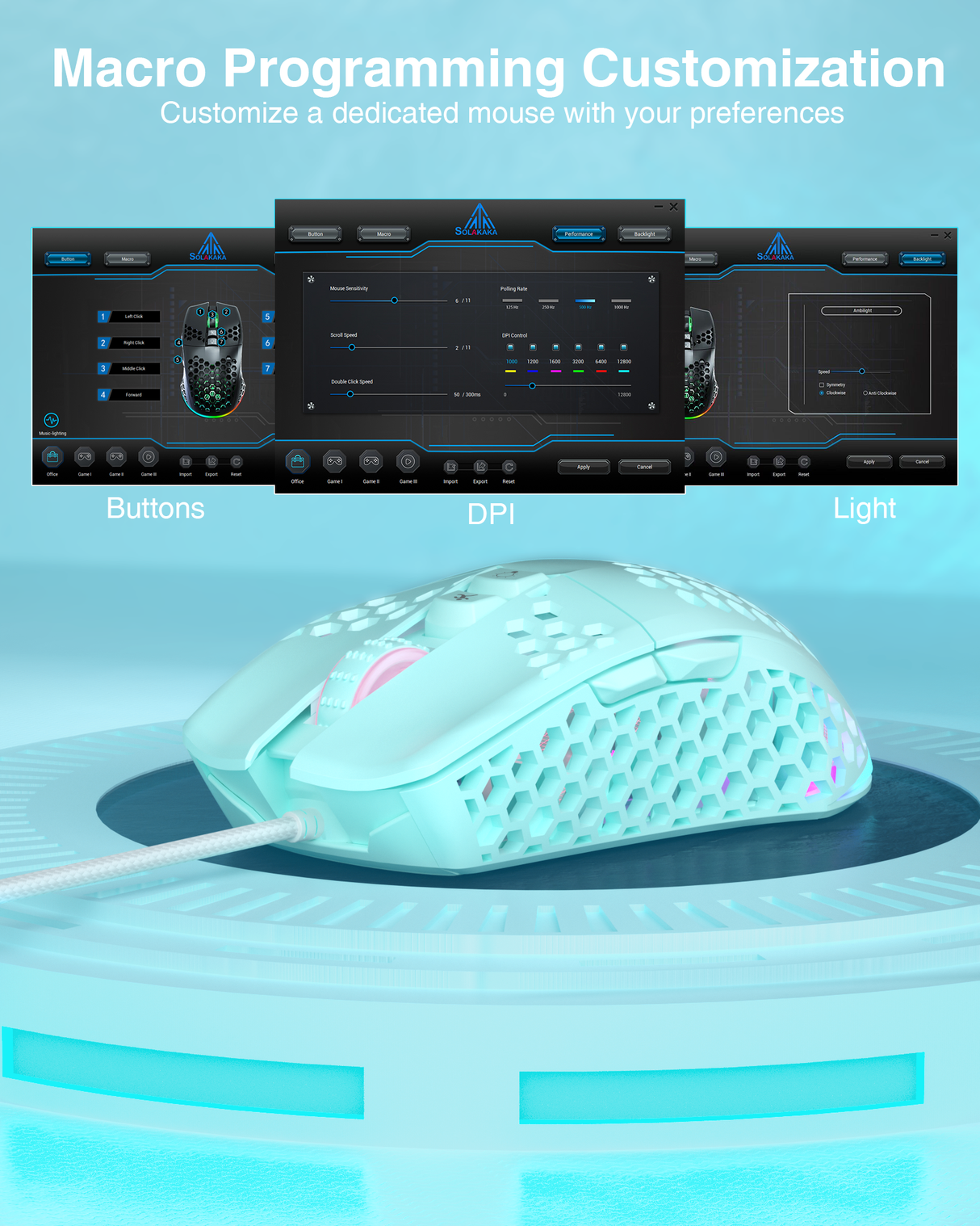 SOLAKAKA SM900 Wired Gaming Mouse with Honeycomb Shell,green