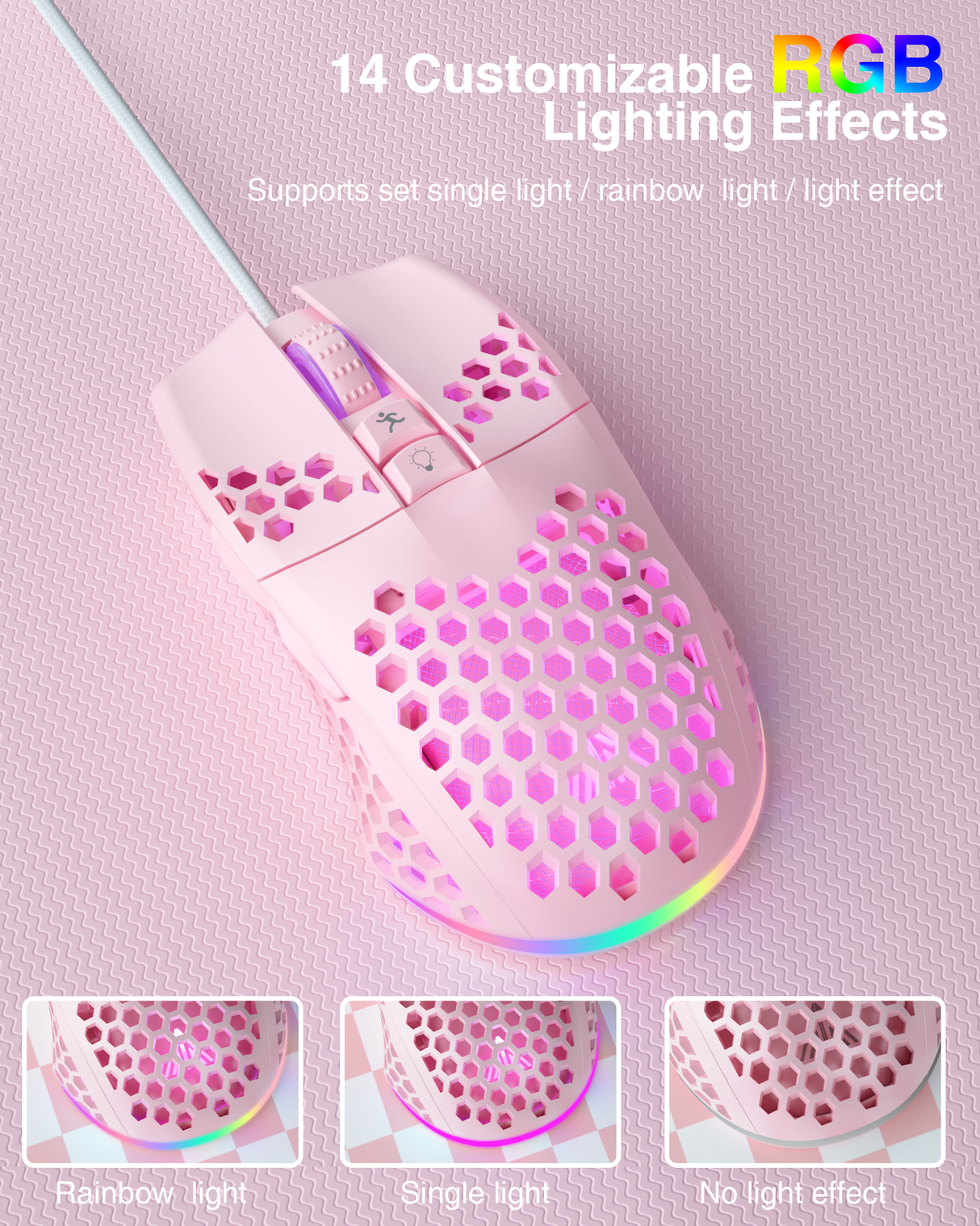 SOLAKAKA SM900 Wired Gaming Mouse with Honeycomb Shell,pink