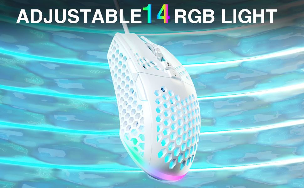 SOLAKAKA SM900 Wired Gaming Mouse with Honeycomb Shell,white