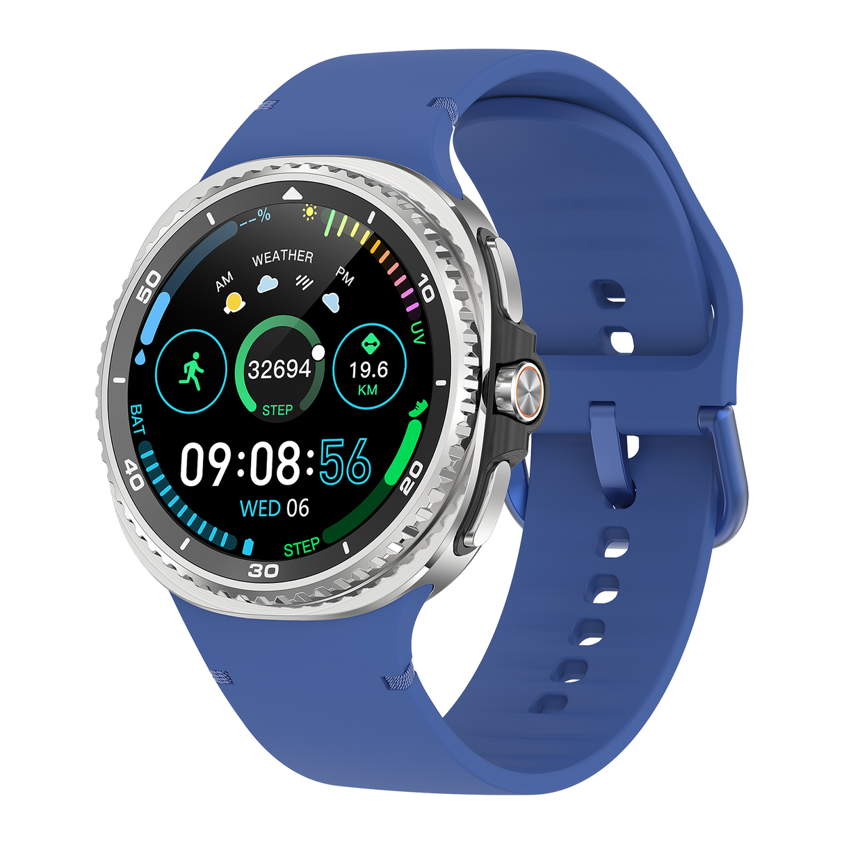 Watch8Classic-SU02 Smart Watch, Full Touch Screen Silicone Sports Wrist Watch for Men Women,Blue