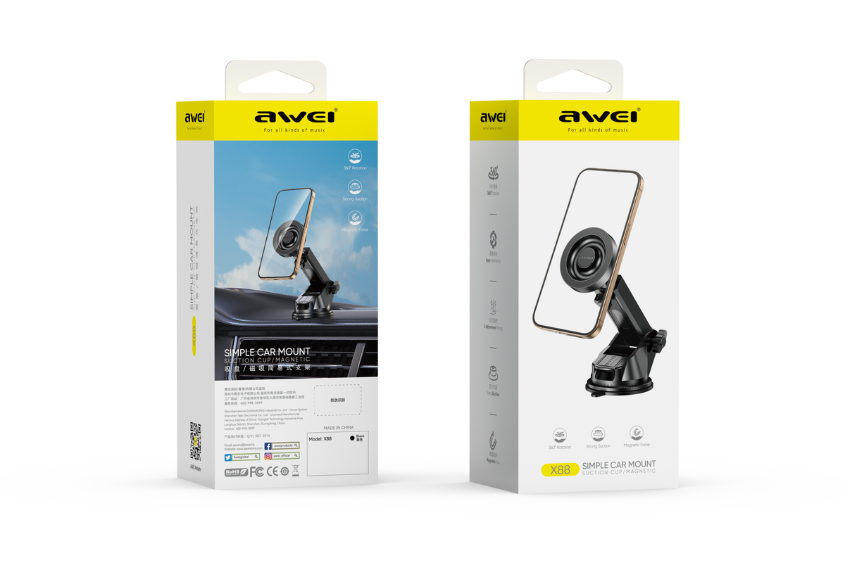 AWEI X88 Suction Cup Car Mount, Windshield Dashboard Universal Cell Phone Holder,black