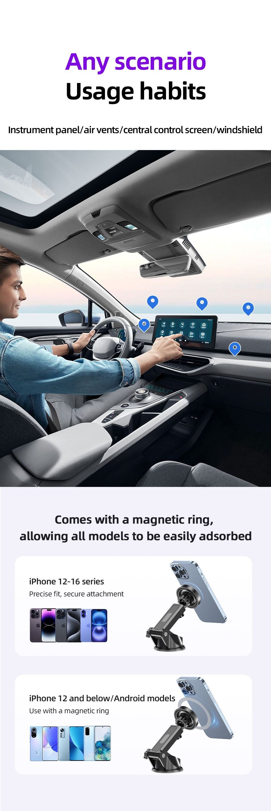 AWEI X88 Suction Cup Car Mount, Windshield Dashboard Universal Cell Phone Holder,black