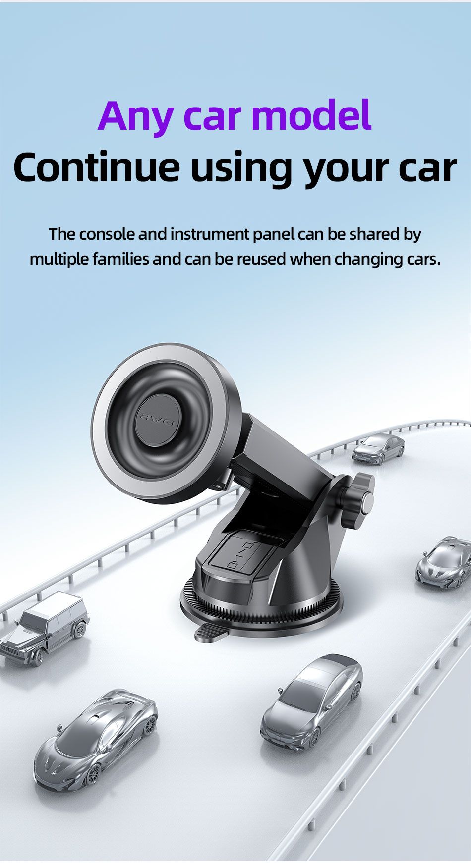 AWEI X88 Suction Cup Car Mount, Windshield Dashboard Universal Cell Phone Holder,black