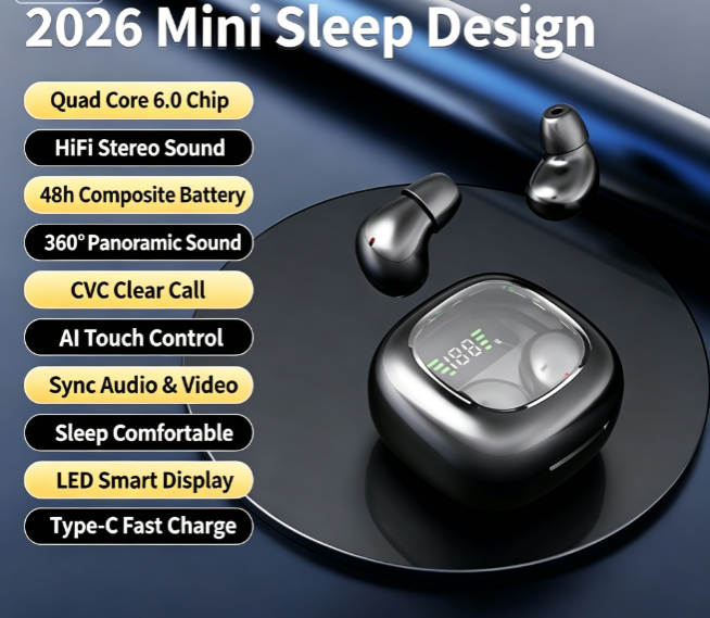 Y19 Mini Hidden Sleep Wireless Bluetooth Earbuds with LED Digital Display,black