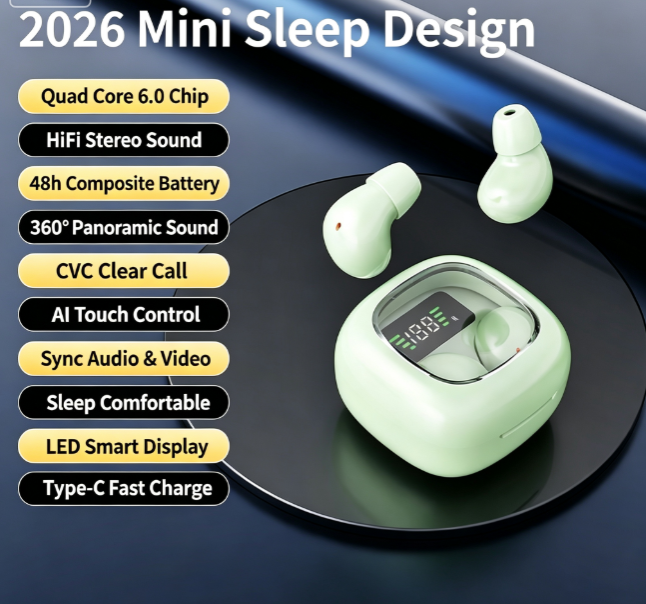 Y19 Mini Hidden Sleep Wireless Bluetooth Earbuds with LED Digital Display,green