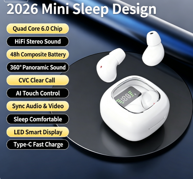 Y19 Mini Hidden Sleep Wireless Bluetooth Earbuds with LED Digital Display,white