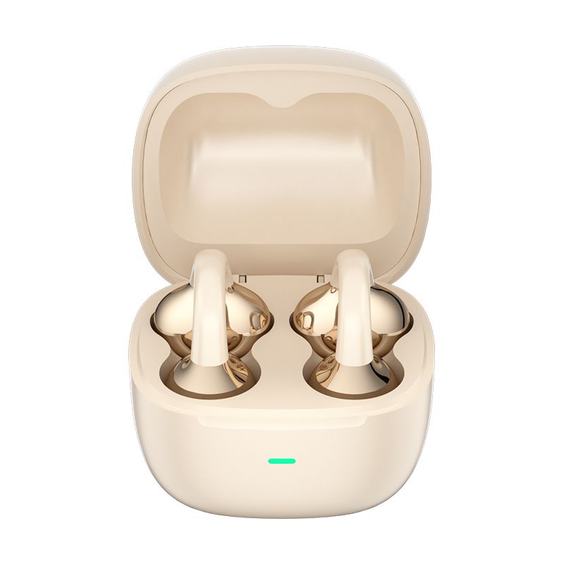 Y63 Zero Pressure Open Ear Wireless Earbuds Bluetooth 6.0 Heavy Bass Headphones,Cream Skin