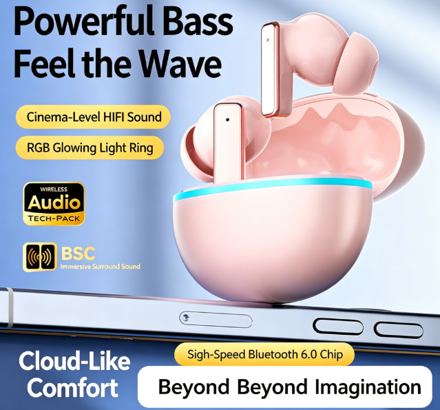 Y9 Wireless Bluetooth 6.0 Heavy Bass Earphones,pink