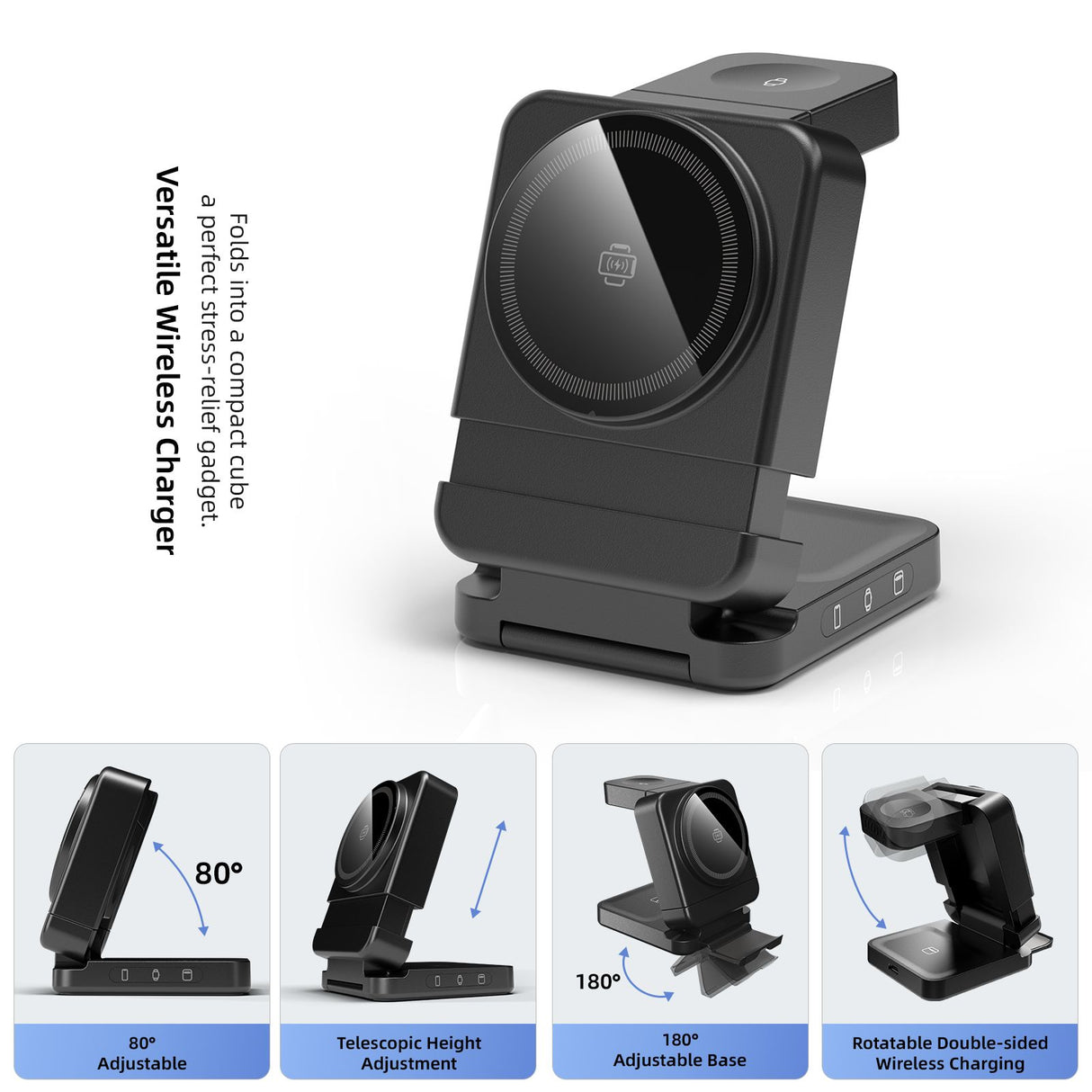 YF3 25W Foldable Rotatable Wireless Charger 3 in 1 Multi Device Charging Dock,black