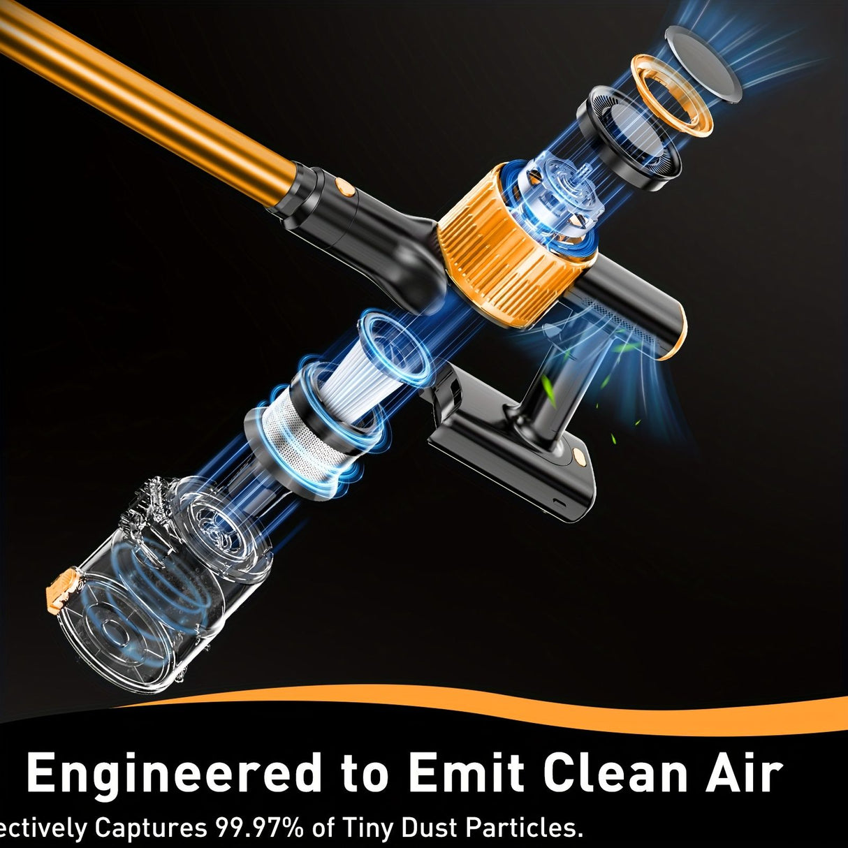 Cordless Vacuum Cleaner, 55Kpa Powerful Suction,8-in-1 Powerful Stick Vacuum Cleaner with Anti-tangle Brush And Upgraded Green Light, 2200mAh. 45 Minute Run Time Rechargeable Lightweight Vacuum Cleaner for Hardwood Floors, Carpets And Pet Hair.