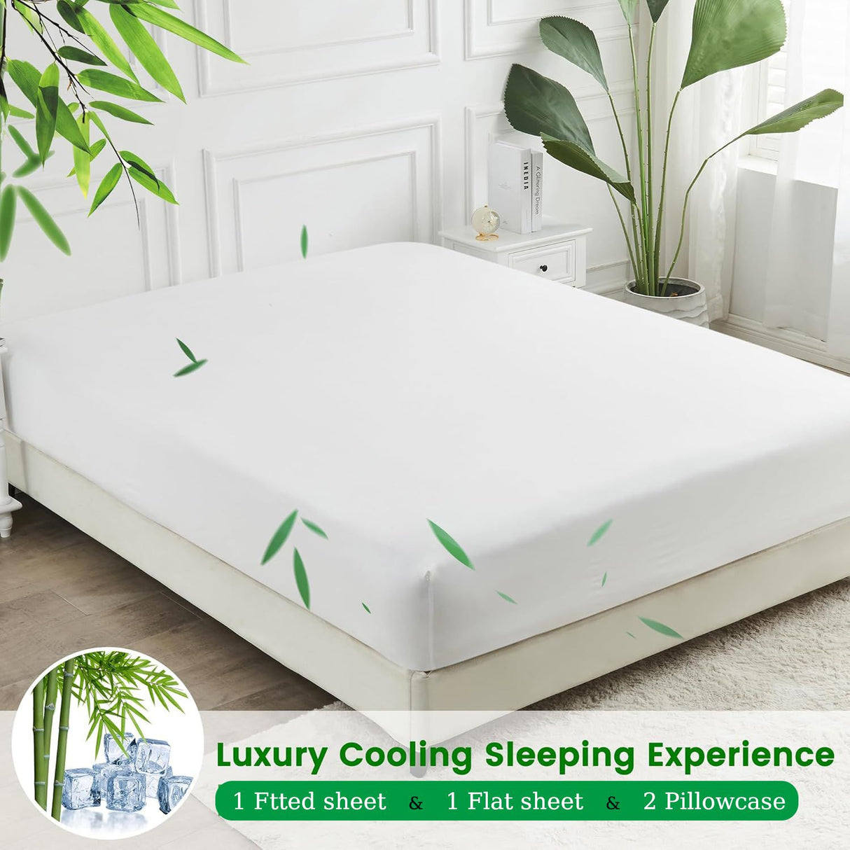 4 Piece Ultra Soft Bamboo Breathable Sheet Set -Hotel 2000TC Breathable Bed Sheets Set with 37 Centimetre Deep Pocket-Breathable Sheets for Hot Sleepers(White,Double)