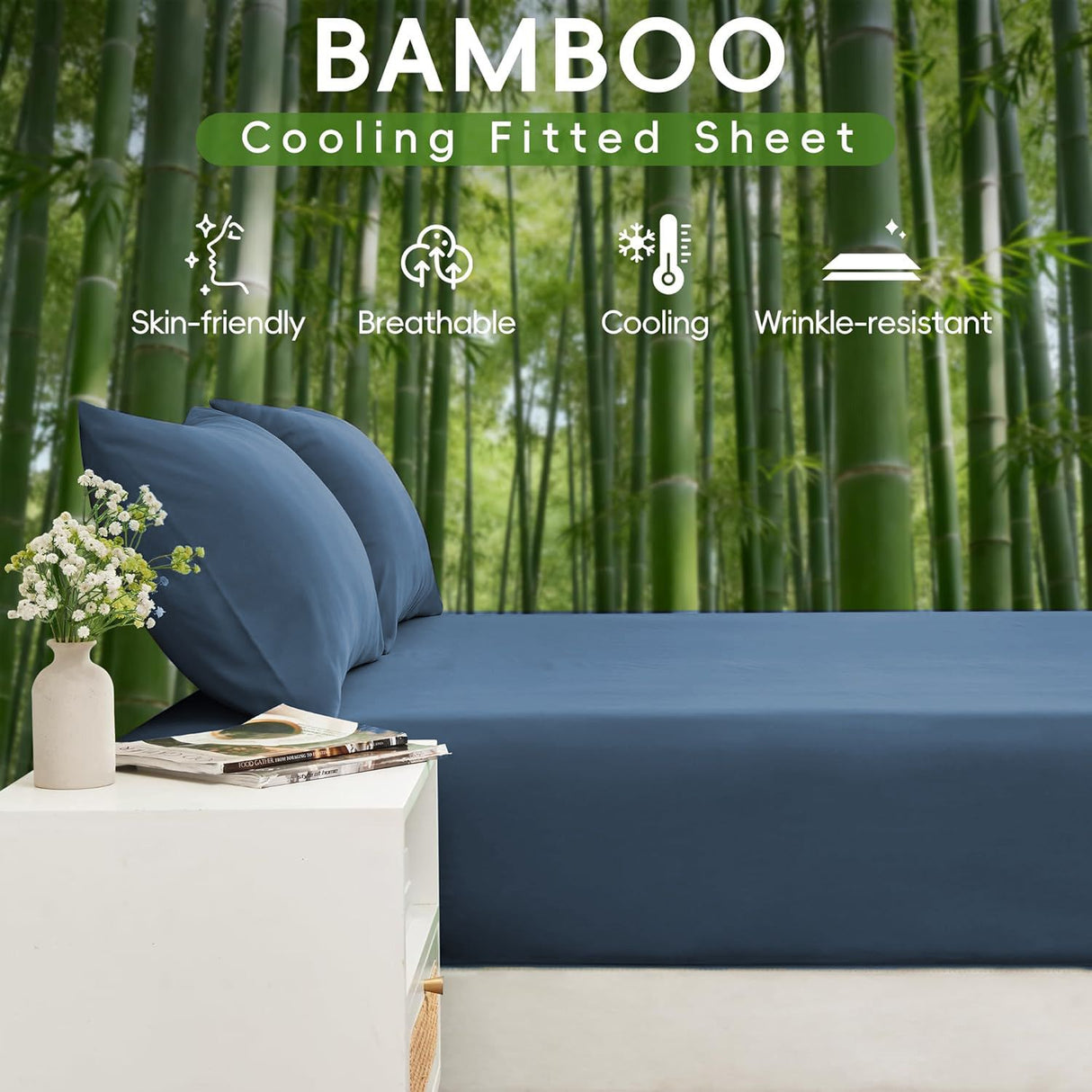 4 Piece Ultra Soft Bamboo Breathable Sheet Set -Hotel 2000TC Breathable Bed Sheets Set with 37 Centimetre Deep Pocket-Breathable Sheets for Hot Sleepers(Navy,Queen)
