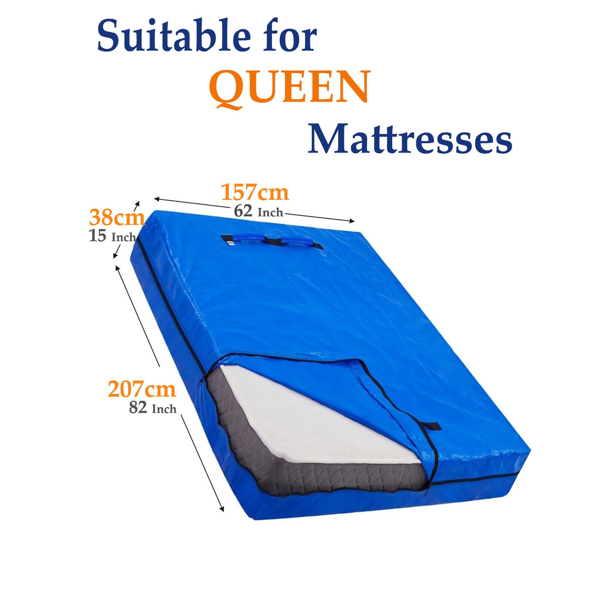 Mattress Bag Mattresses Protector Plastic Moving Storage Dust Cover Carry Bed Waterproof Zipper Packing Reusable Disposal, Extra Thick Heavy Duty, with Handles(Queen)