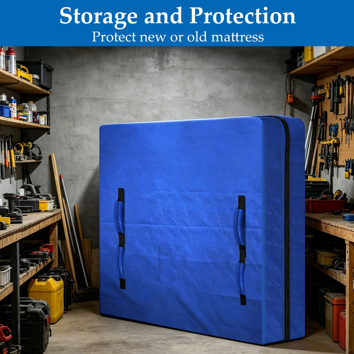 Waterproof Mattress Bag Mattresses Protector Plastic Moving Storage Dust Cover Carry Bed Zipper Packing Reusable Disposal, Extra Thick Heavy Duty, with 8 Handles(Single)