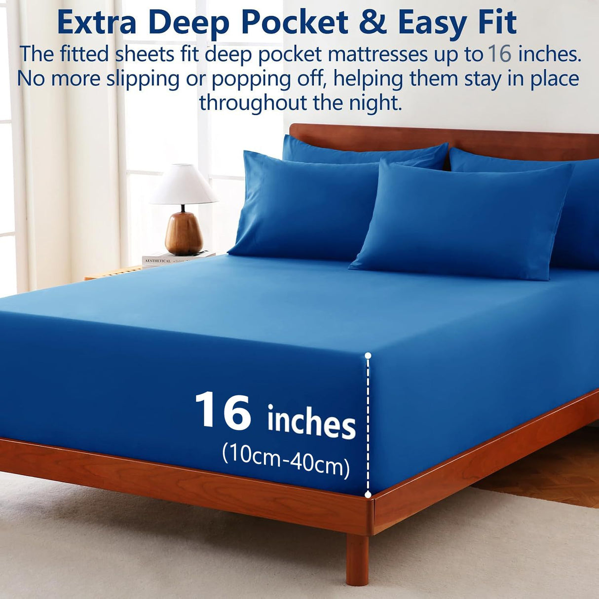 Hotel Soft Bed Sheet Set- Bedding Sheets & Pillowcases -Breathable Bedding - Wrinkle, Fade, Stain Resistant-Deep Pocket Flat Fitted Bed Sheet Set(Royal blue,King)