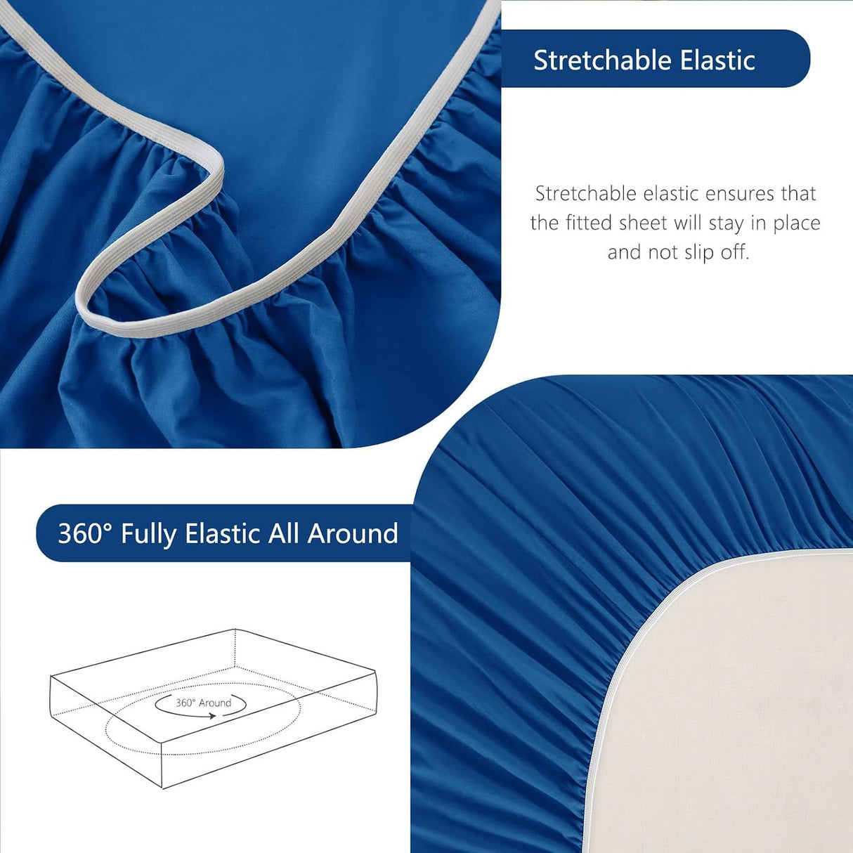 Hotel Soft Bed Sheet Set- Bedding Sheets & Pillowcases -Breathable Bedding - Wrinkle, Fade, Stain Resistant-Deep Pocket Flat Fitted Bed Sheet Set(Royal blue,King)