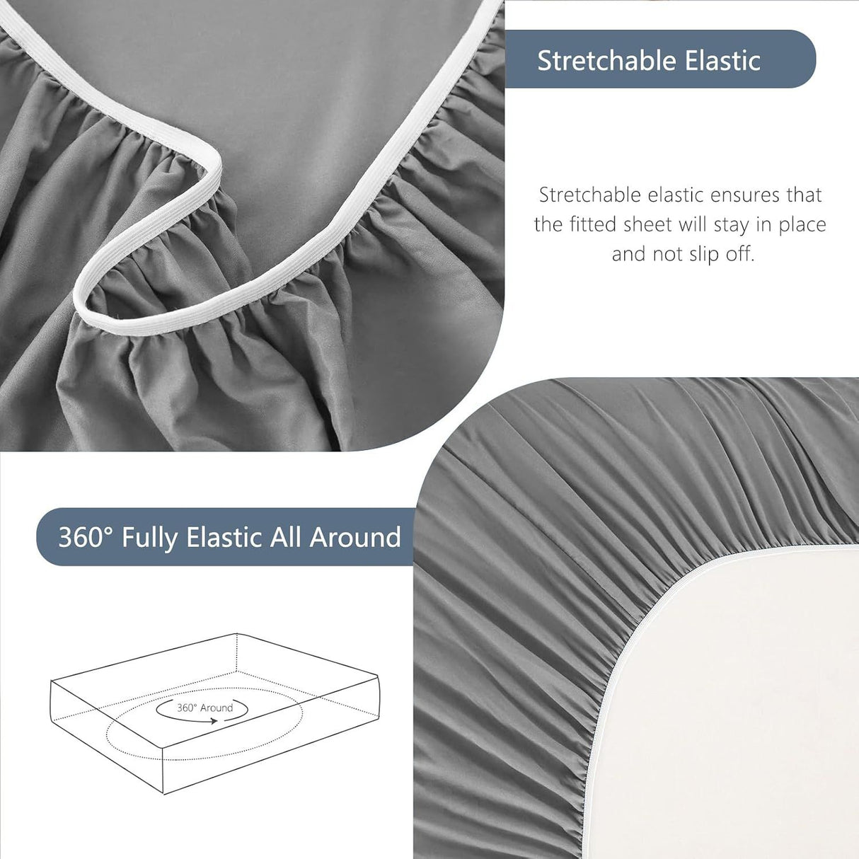 Hotel Soft Bed Sheet Set- Bedding Sheets & Pillowcases -Breathable Bedding - Wrinkle, Fade, Stain Resistant-Deep Pocket Flat Fitted Bed Sheet Set(Grey,King)