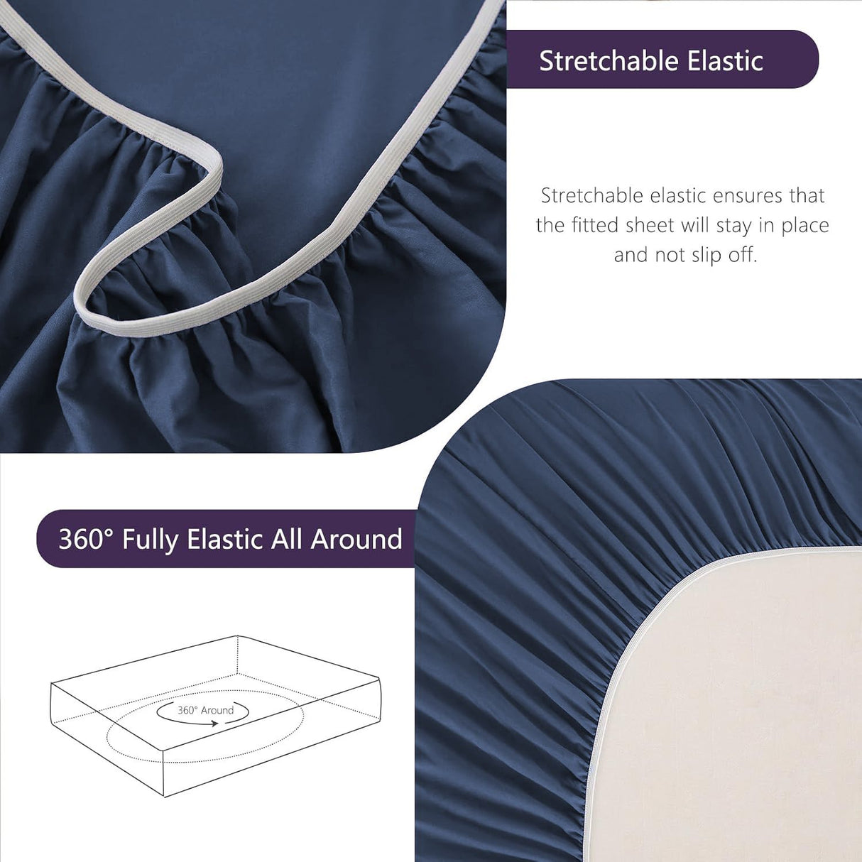 Hotel Soft Bed Sheet Set- Bedding Sheets & Pillowcases -Breathable Bedding - Wrinkle, Fade, Stain Resistant-Deep Pocket Flat Fitted Bed Sheet Set(Navy,King)