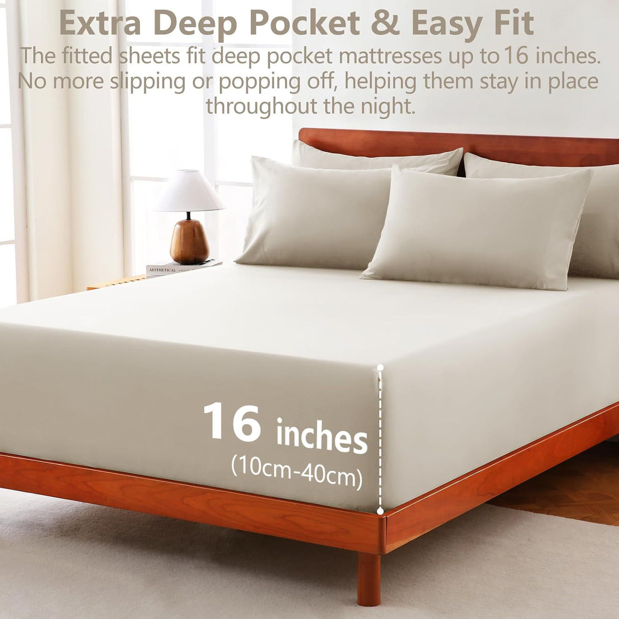 Hotel Soft Bed Sheet Set- Bedding Sheets & Pillowcases -Breathable Bedding - Wrinkle, Fade, Stain Resistant-Deep Pocket Flat Fitted Bed Sheet Set(Cream White,King)
