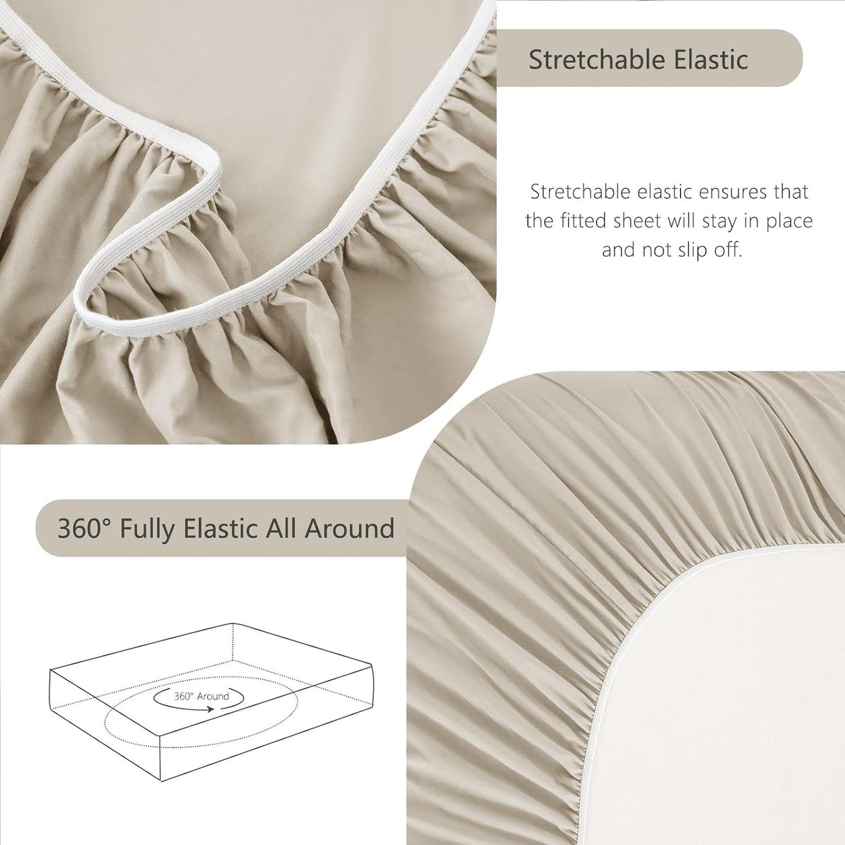 Hotel Soft Bed Sheet Set- Bedding Sheets & Pillowcases -Breathable Bedding - Wrinkle, Fade, Stain Resistant-Deep Pocket Flat Fitted Bed Sheet Set(Cream White,King)