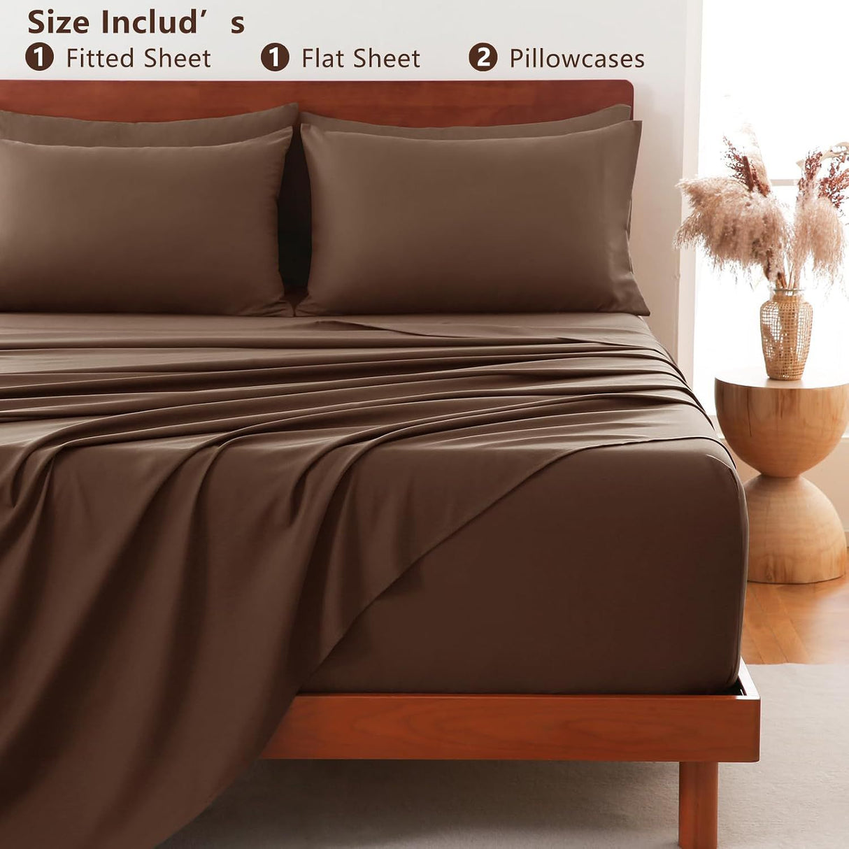 Hotel Soft Bed Sheet Set- Bedding Sheets & Pillowcases -Breathable Bedding - Wrinkle, Fade, Stain Resistant-Deep Pocket Flat Fitted Bed Sheet Set(Chocolate,King)