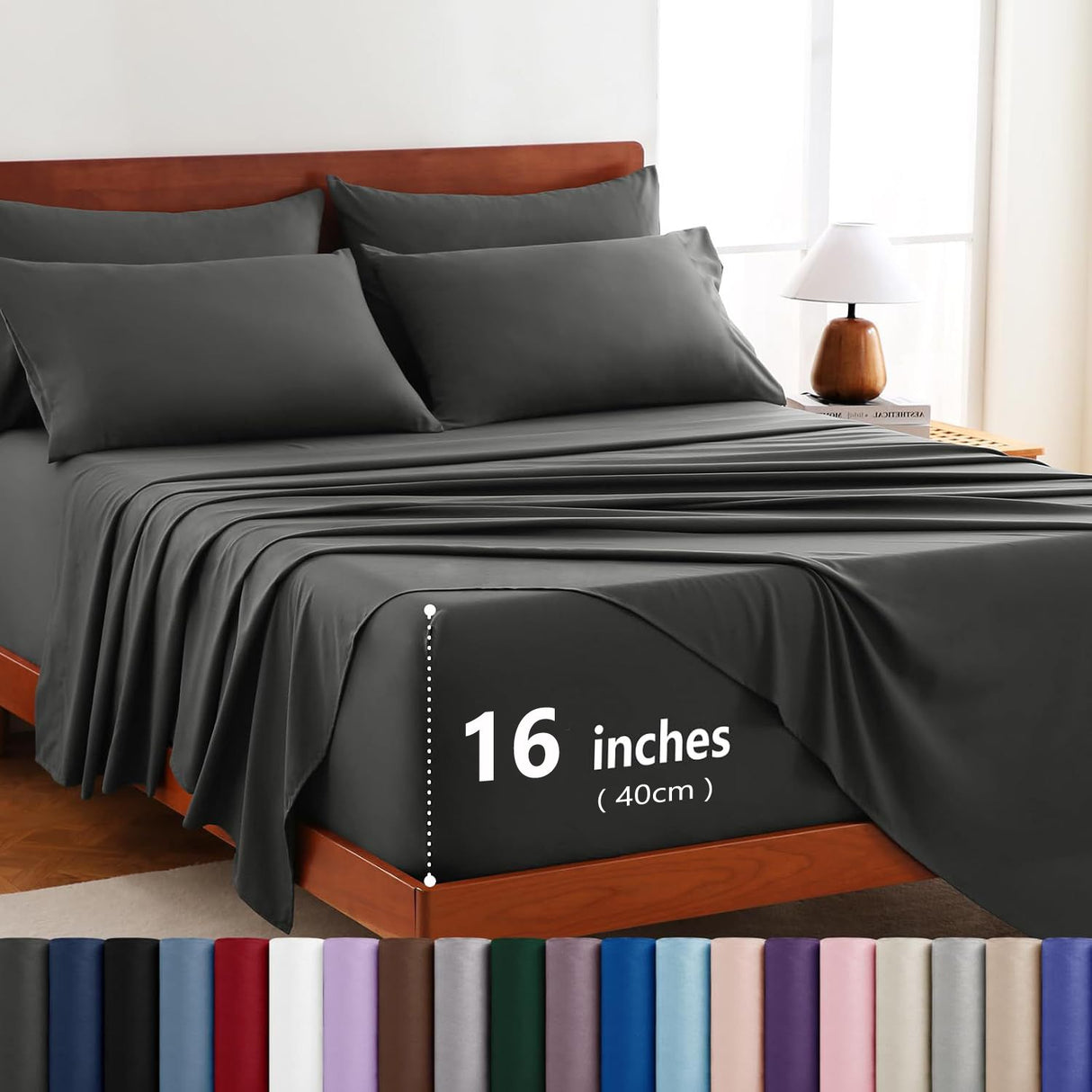 Hotel Soft Bed Sheet Set- Bedding Sheets & Pillowcases -Breathable Bedding - Wrinkle, Fade, Stain Resistant-Deep Pocket Flat Fitted Bed Sheet Set(Dark gray,King)