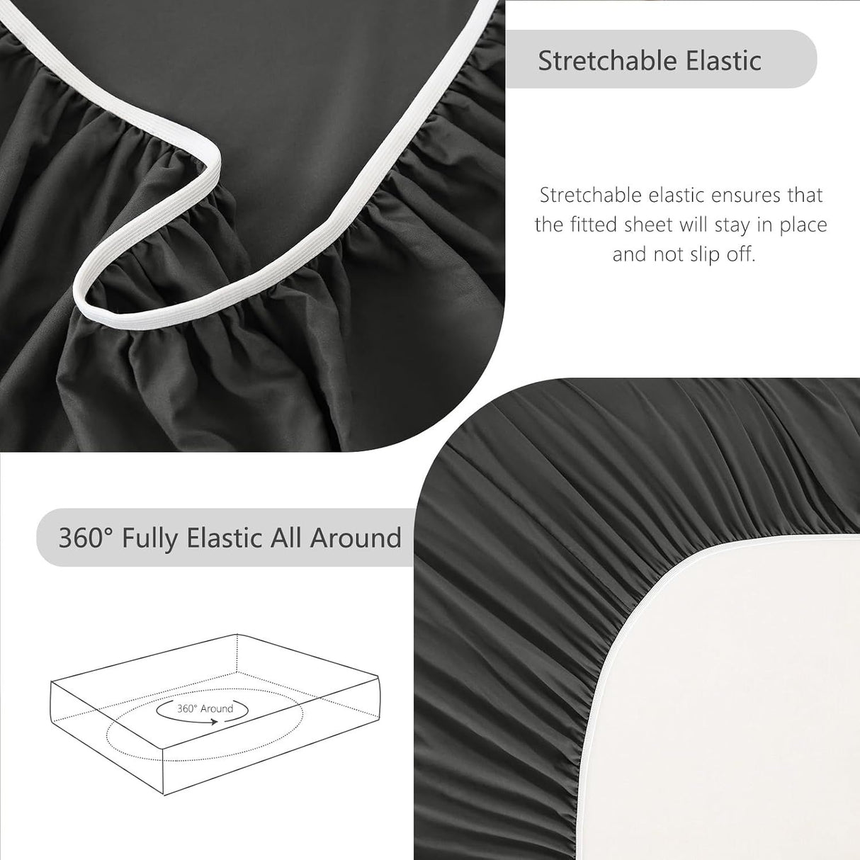 Hotel Soft Bed Sheet Set- Bedding Sheets & Pillowcases -Breathable Bedding - Wrinkle, Fade, Stain Resistant-Deep Pocket Flat Fitted Bed Sheet Set(Dark gray,King)