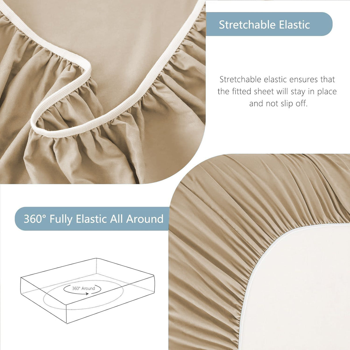 Hotel Soft Bed Sheet Set- Bedding Sheets & Pillowcases -Breathable Bedding - Wrinkle, Fade, Stain Resistant-Deep Pocket Flat Fitted Bed Sheet Set(Camel Beige,King)