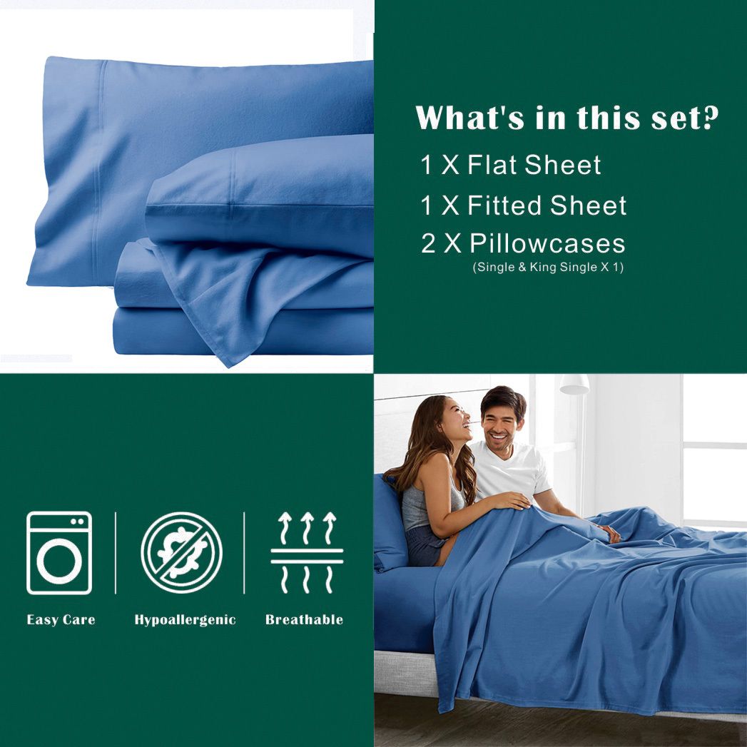 4 Piece Bed Sheet Set- Bedding Sheets & Pillowcases -Breathable Bedding - Wrinkle, Fade, Stain Resistant-Deep Pocket Flat Fitted Bed Sheet Set(Ocean,King)