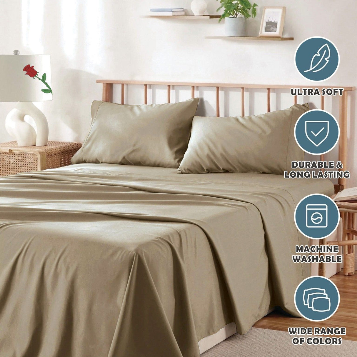 4 Piece Bed Sheet Set- Bedding Sheets & Pillowcases -Breathable Bedding - Wrinkle, Fade, Stain Resistant-Deep Pocket Flat Fitted Bed Sheet Set(Cream White,King)