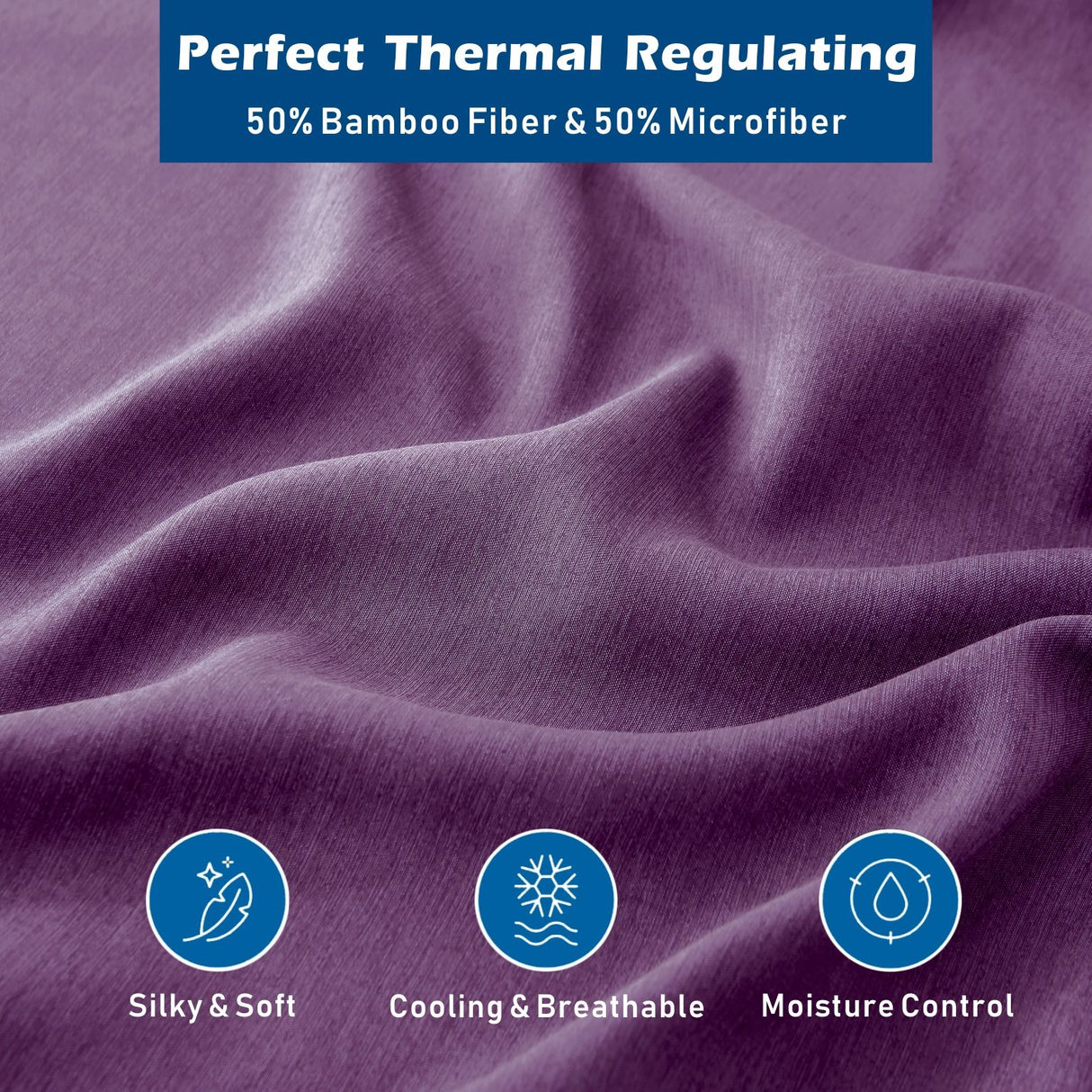 4 Piece Hotel Bamboo Cooling Sheet Set -Ultra Soft 2000TC Breathable Bed Sheets Set with 37 Centimetre Deep Pocket-Cooling Sheets for Hot Sleepers(Purple,Queen)