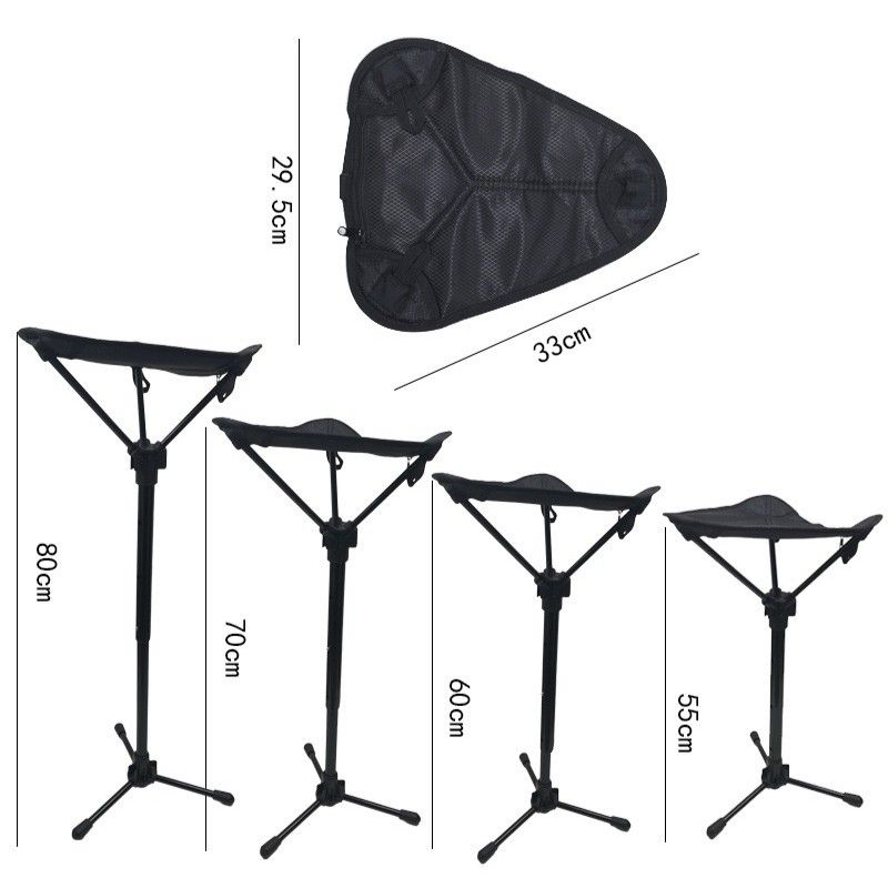Adjustable Portable Folding Stool with Aluminum Alloy Telescopic Legs for Outdoor Camping, Fishing, Hiking, and Beach Lounging – Compact Tripod Seat with Slope Mode, Carry Bag Included (Black)