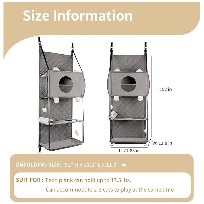 Space-Saving Door Hanging Cat Shelves with Cozy Enclosed Condo and Open Lounging Platforms, a Four-Tier Vertical Climbing Haven for Multi-Cat Households to Rest, Play, and Watch the World from Above (Grey)