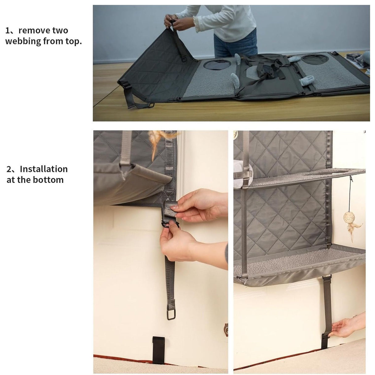 Space-Saving Door Hanging Cat Shelves with Cozy Enclosed Condo and Open Lounging Platforms, a Four-Tier Vertical Climbing Haven for Multi-Cat Households to Rest, Play, and Watch the World from Above (Grey)