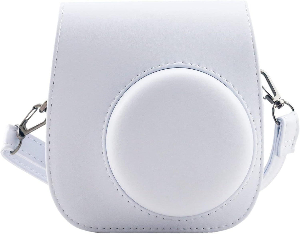 Protective Case Compatible with Fujifilm Instax Mini 12 11 9 8 Instant Film Camera with Pocket and Adjustable Strap (White)