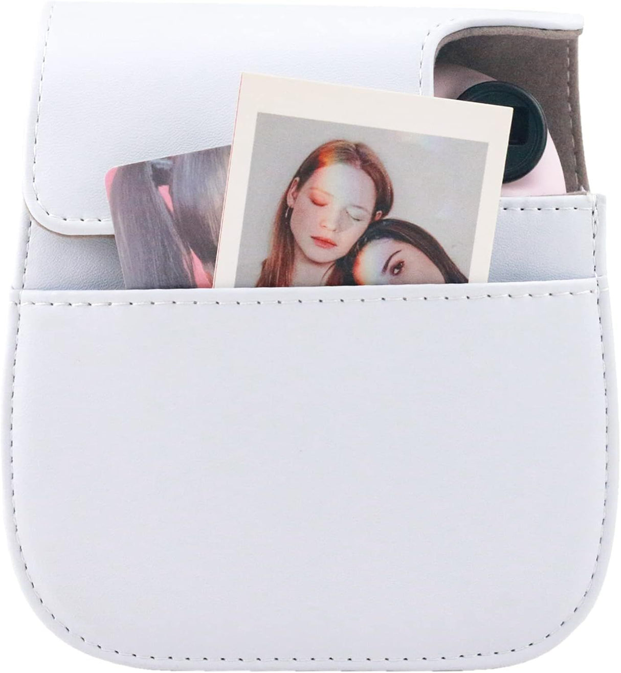 Protective Case Compatible with Fujifilm Instax Mini 12 11 9 8 Instant Film Camera with Pocket and Adjustable Strap (White)