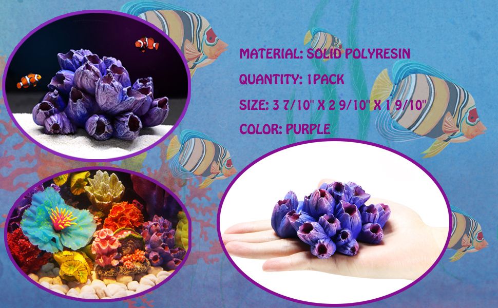 1Pc of Polyresin Coral Ornaments, Aquarium Coral Decor for Fish Tank Aquarium Decoration 3 7/10" x 2 9/10" x 1 9/10" (Purple)
