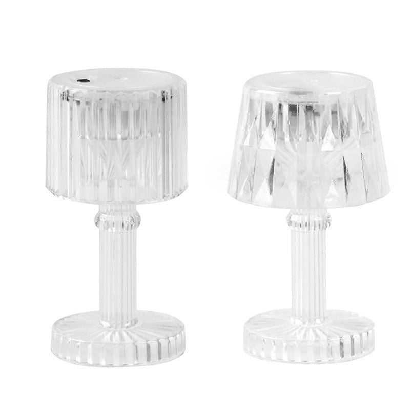 2 Pack Warm White Clear Crystal Mini Acrylic LED Desk Lamps, Mini Table Lamp,Appropriate for a Child`s Party, Child`s Vanity