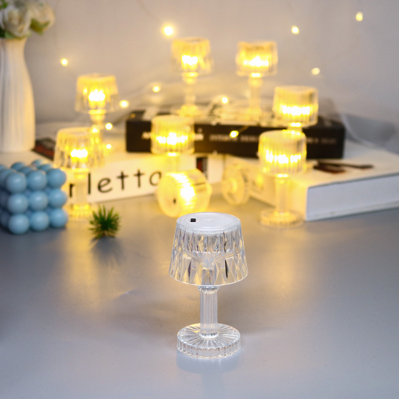 2 Pack Warm White Clear Crystal Mini Acrylic LED Desk Lamps, Mini Table Lamp,Appropriate for a Child`s Party, Child`s Vanity