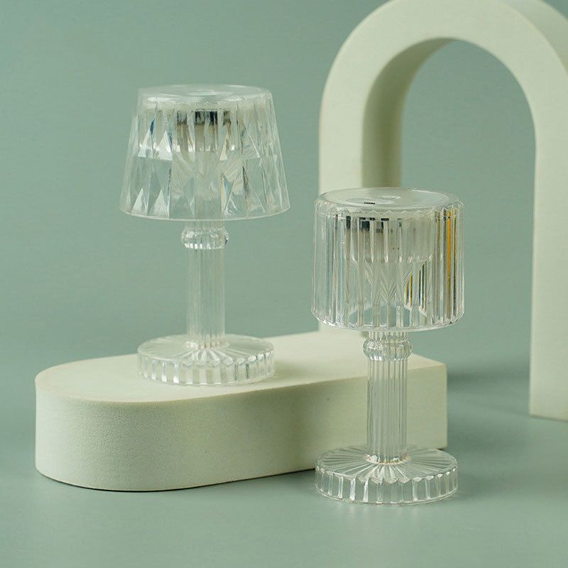 2 Pack Warm White Clear Crystal Mini Acrylic LED Desk Lamps, Mini Table Lamp,Appropriate for a Child`s Party, Child`s Vanity