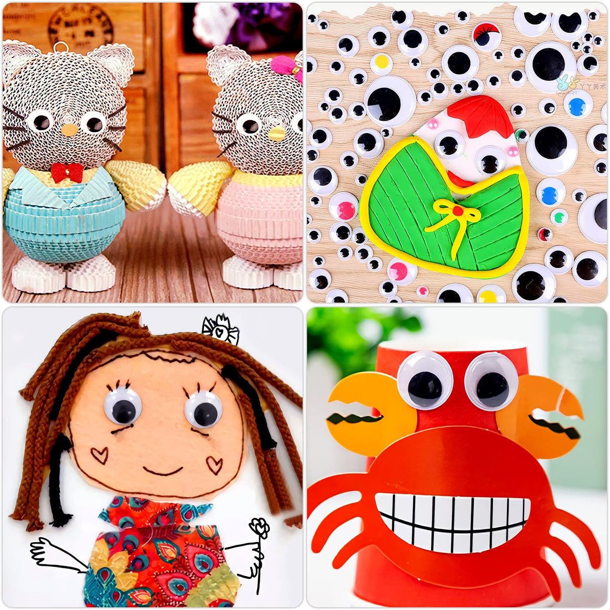 500 Pieces Eyes Self Adhesive Black White Craft Eyes for DIY Crafts Decoration (0.4 in, 0.6 in, 0.8 in, 1 in, 1.2 in)