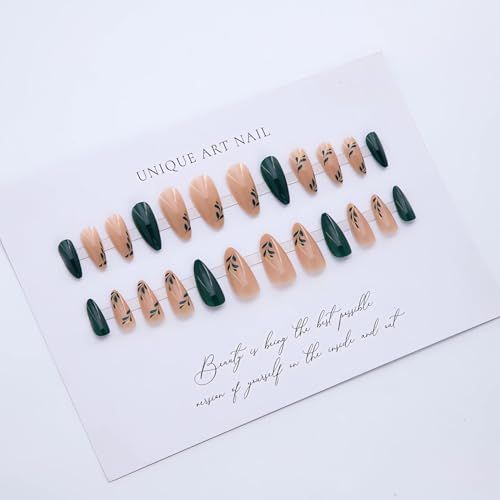 Reusable almond-shaped press-on nails for DIY manicures and daily wear (Deep Forest Green)