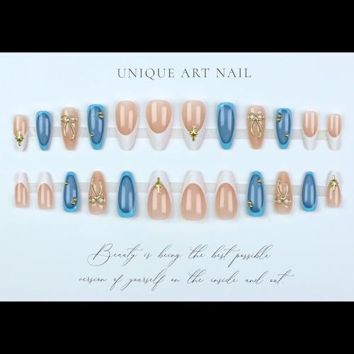 Reusable Press-On Nails, 24-Piece Set for DIY Nail Art, Ideal for Parties, Weddings and Daily Wear (Slate Blue)