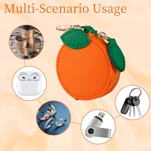 Mini Fruit Keychain Pouch Perfect for Backpacks, Purses, and Daily Carry Essentials (Orange)