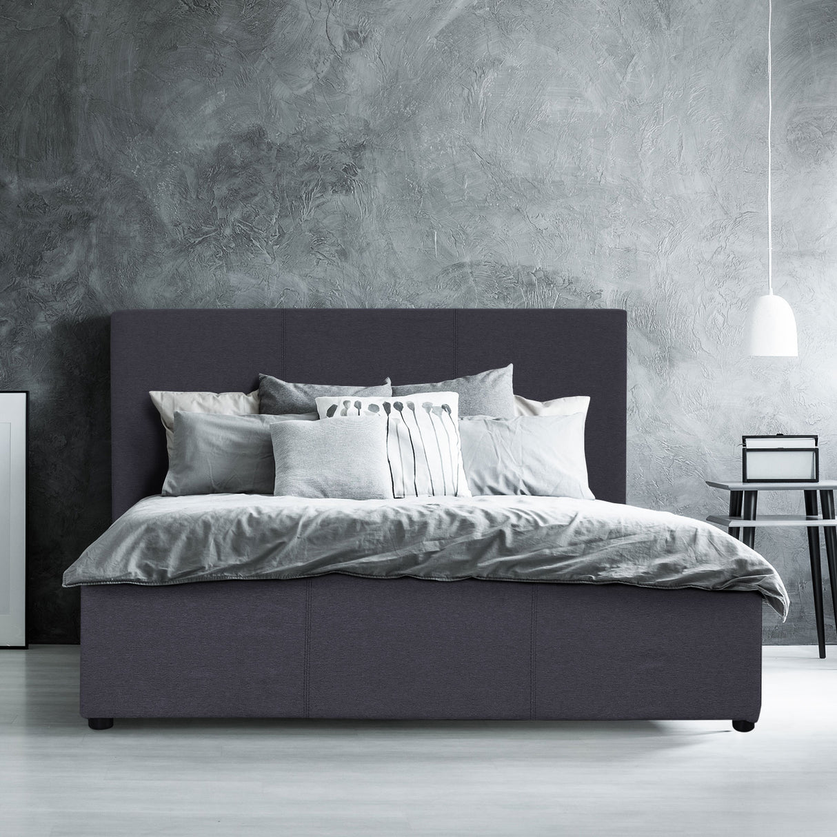 Milano Luxury Gas Lift Bed Frame Base And Headboard With Storage - King Single - Charcoal
