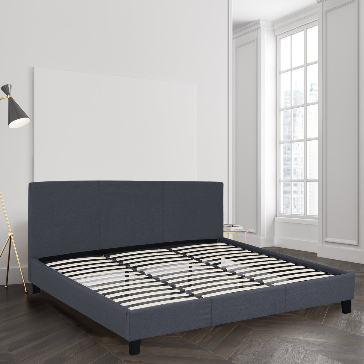 Milano Sienna Luxury Bed Frame Base And Headboard Solid Wood Padded Linen Fabric - King Single - Charcoal